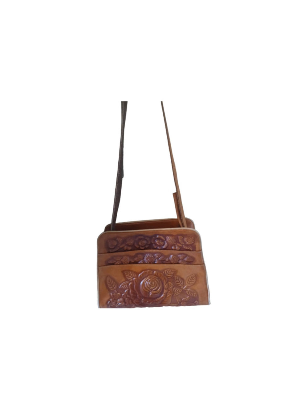 Vintage Mexican hand tooled leather shoulder bag